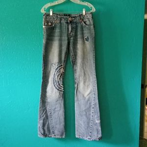 True Religion Jeans BOBBY Stars Butterfly Rainbow Distressed Flare Jeans Size 28